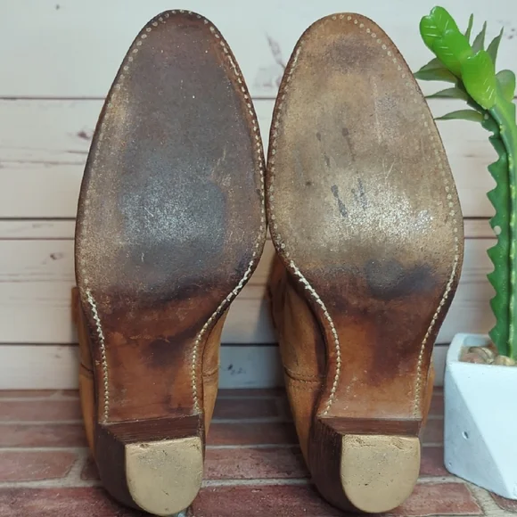 Vintage Acme Cowboy Cowgirl Boots 70's Women's 9.5 Suede Inlay Cutouts Butterfly - Picture 13 of 16